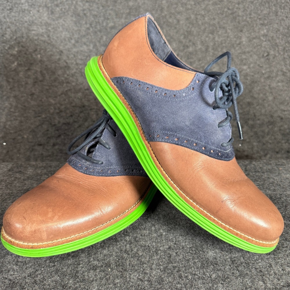 Cole Haan LunarGrand Wingtip Oxford Tan Navy Neon Green C11247 161 Mens Size 9 M
